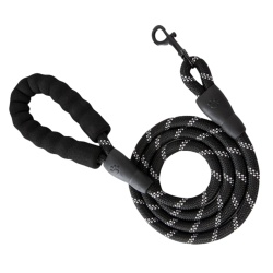Reflective Rope Dog Leash with Padded Handle - Training Lead for Dogs - 1.2m Long - 0.8cm Wide - Ideal for Medium to Large Dogs (black)